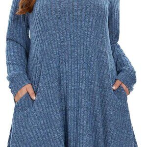 Plus Size Sweater Dress Rayon Polyester Spandex Crew Neck Long Sleeve